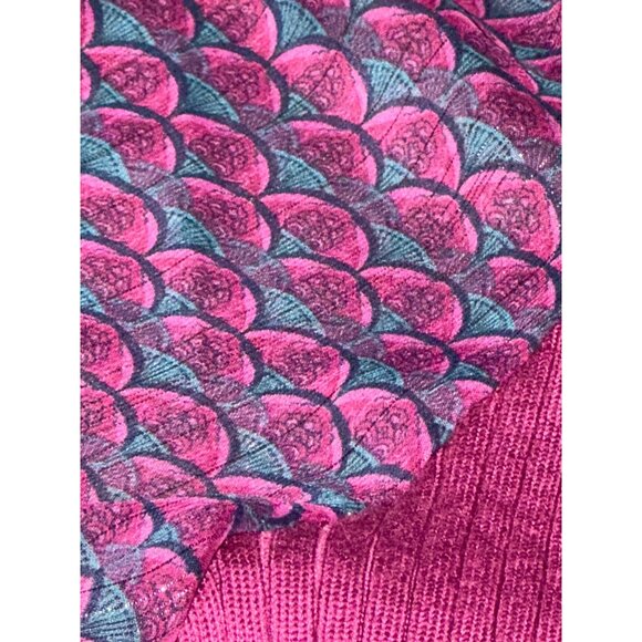 89th Madison NWT Medium Sheer Magenta Haze Knit Peplum Top Mesh Balloon Sleeves - Picture 9 of 12
